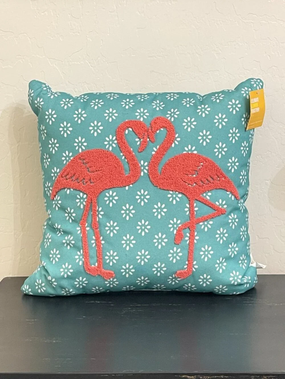 New Pink Flamingo Blue Pillow Square NWT Indoor Outdoor